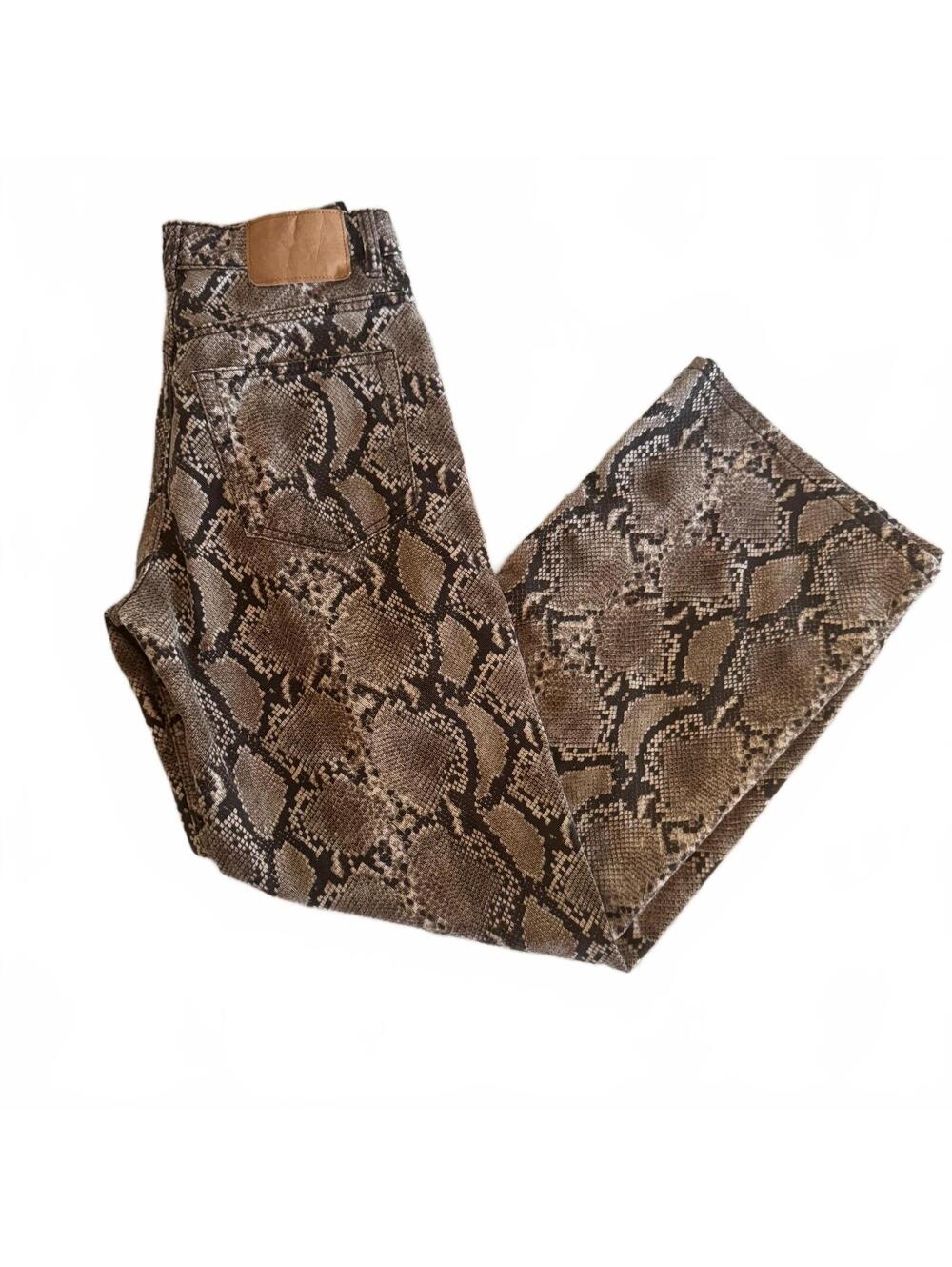 Y2K Snake Print Wide Leg Pants Womens 26 High Rise Python Denim Trousers 2